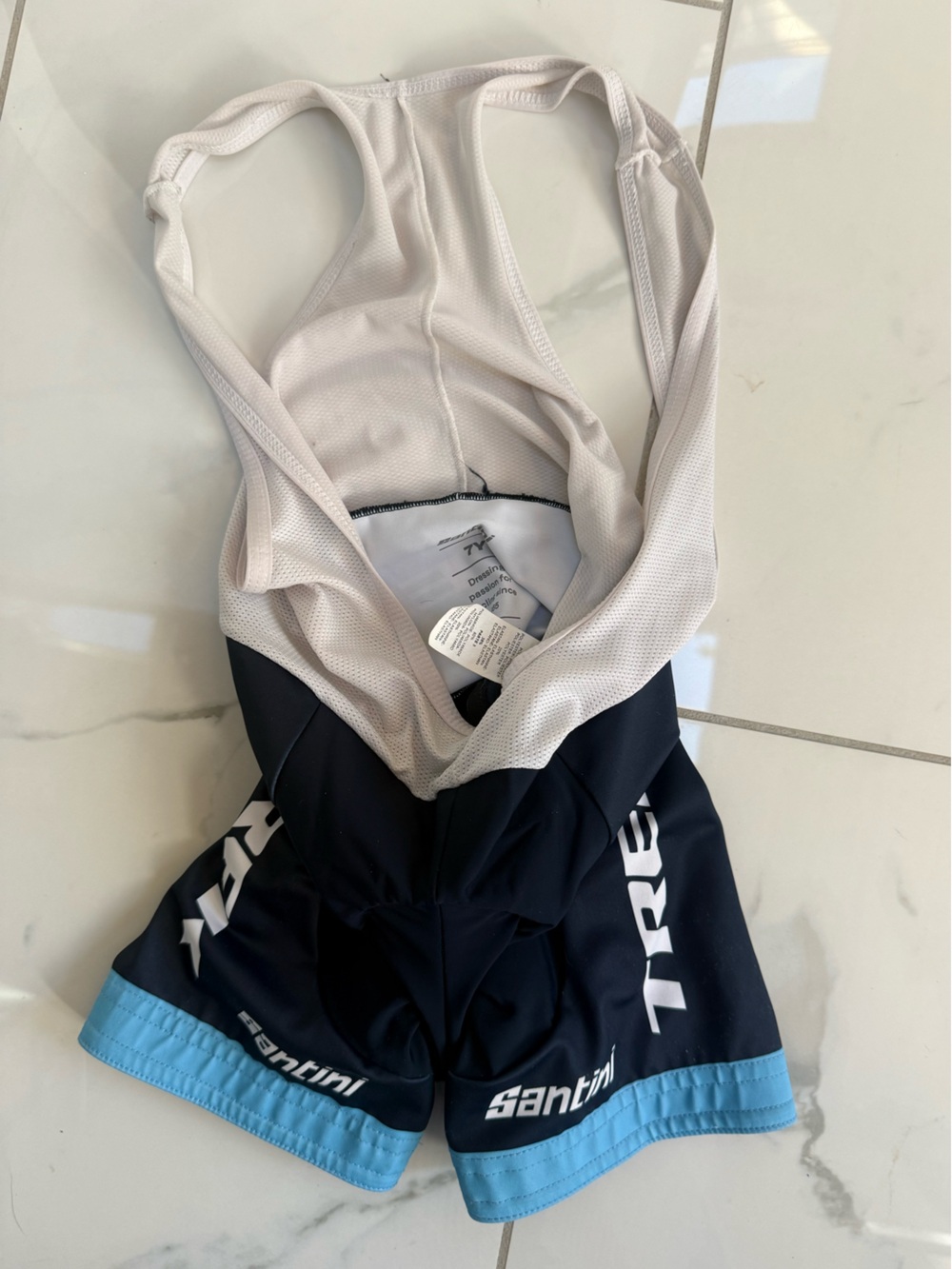 TREK Santini Kids Cycling Bib Shorts in Black and Light Blue